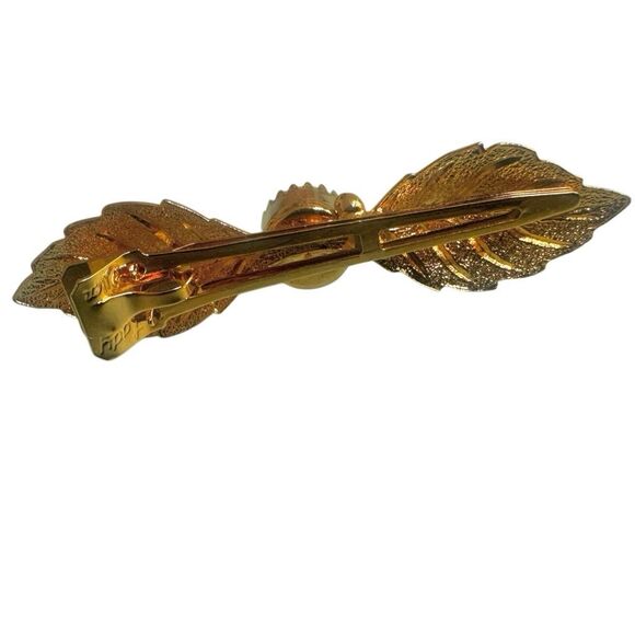 Lady Ellen Gold Leaf Hair Clip w/ Faux Pearl - Picture 6 of 7